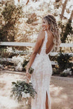 Ivory Lace Mermaid V-neck Floor-length Wedding Dresses, Bridal Gowns, SW460 | outdoor wedding dresses | mermaid wedding dresses | lace wedding dresses | www.simidress.com