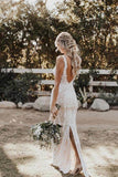 Ivory Lace Mermaid V-neck Floor-length Wedding Dresses, Bridal Gowns, SW460 | cheap lace wedding dresses | beach wedding dresses | wedding gowns | www.simidress.com