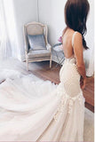 Ivory Lace Open Back Mermaid Wedding Dresses With Floral Appliques, SW451 | mermaid wedding dresses | ivory lace wedding dresses | bridal gowns | www.simidress.com