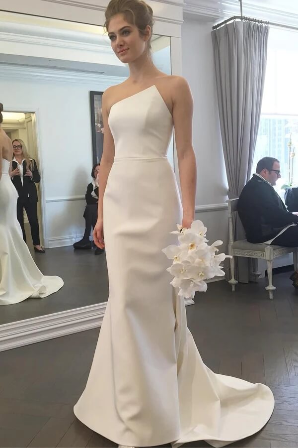 simple strapless mermaid wedding dress Mermaid Strapless Simple Wedding Dress With Train SW604