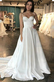 Ivory Satin A-line Sweetheart Wedding Dresses With Train, Bridal Gowns, SW541 | simple wedding dress | a line wedding dresses | cheap wedding dress | simidress.com