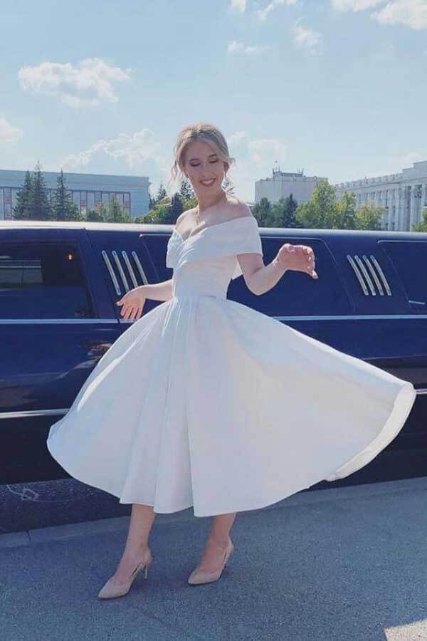 Ivory Tea Length Off Shoulder Short Wedding Dresses SW517 | Simidress Ivory Tea Length Off Shoulder Short Wedding Dresses SW517 | Simidress