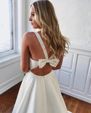 Ivory Satin A-line V-neck Wedding Dresses With Bowknot, Bridal Gown, SW494 | cheap wedding dresses online | bridal outfit | vintage wedding dresses | www.simidress.com