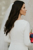 Ivory Satin Mermaid Long Sleeves Scoop Wedding Dresses, Bridal Gowns, SW502 | simple wedding dresses | boho wedding dress | cheap wedding dresses | www.simidress.com