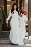 Ivory Satin Mermaid Long Sleeves Scoop Wedding Dresses, Bridal Gowns, SW502