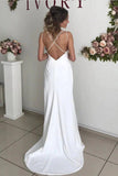 Ivory Satin Spaghetti Straps Sheath Wedding Dresses, Side Slit Bridal Gown, SW514 | simple wedding dresses | satin wedding dresses | a line wedding dresses | wedding gown | www.simidress.com