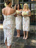 Ivory Sheath Off Shoulder Lace Short Bridesmaid Dresses, Bridesmaid outfit, BD127 | cheap lace bridesmaid dresses | short bridesmaid dresses | wedding party dresses | simidress.com