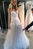 Ivory Tulle A-line Strapless Sweetheart Lace Appliqued Wedding Dresses, SW423
