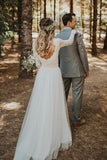 Ivory Tulle Lace A-line Long Sleeves Wedding Dresses With Sweep Train, SW452 | cheap lace wedding dress | bridal dress | wedding gowns | www.simidress.com