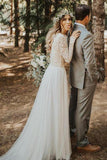Ivory Tulle Lace A-line Long Sleeves Wedding Dresses With Sweep Train, SW452 | ivory wedding dress | lace wedding dresses | bridal gowns | www.simidress.com