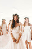 Ivory Tulle Lace A-line Spaghetti Straps Wedding Dresses With Court Train, SW501 | white wedding dress, wedding photography | wedding ideas | www.simidress.com