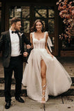 Ivory Tulle Lace A-line Sweetheart Wedding Dresses With Sweep Train, SW533