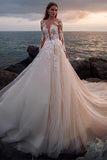 Ivory Tulle Long Sleeves Beach Wedding Dresses, Lace Wedding Gown, SW520 | long sleeves wedding dresses | a line wedding dress | bridal gown | www.simidress.com