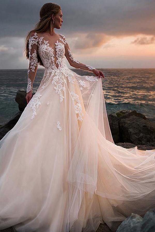 Beachy lace wedding dress shop