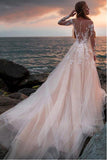 Ivory Tulle Long Sleeves Beach Wedding Dresses, Lace Wedding Gown, SW520 | bohemian wedding dresses | beach wedding gown | wedding dresses online | www.simidress.com