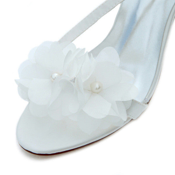 Satin Stiletto Heel Sandals Slingbacks With Buckle, Wedding Shoes, L-571