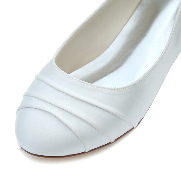 Women's Satin Flat Heel Closed Toe Flats,High Quality Wedding Shoes, L-572