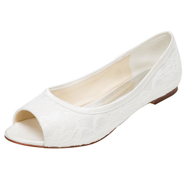 Lace Satin Flat Heel Closed Toe Simple Shoes,High Quality Wedding Shoes, L-574