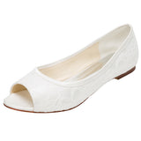 Lace Satin Flat Heel Closed Toe Simple Shoes,High Quality Wedding Shoes, L-574