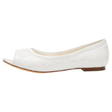 Lace Satin Flat Heel Closed Toe Simple Shoes,High Quality Wedding Shoes, L-574