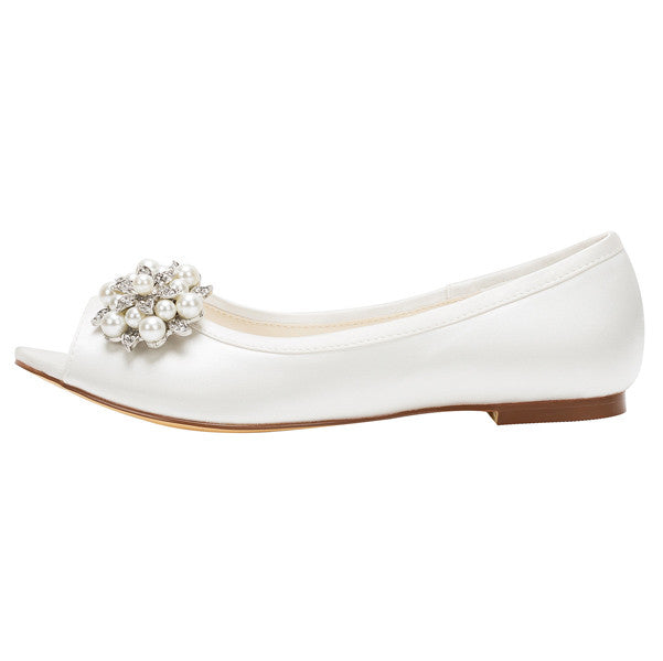 Woman's Satin Flat Peep Toe Shoes,High Quality Wedding Shoes, L-575