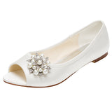 Woman's Satin Flat Peep Toe Shoes,High Quality Wedding Shoes, L-575