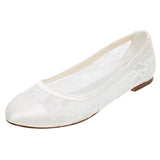 Lace Satin Flat Heel Closed Toe Simple Shoes,High Quality Wedding Shoes, L-574