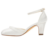 Wedding Shoes,Women's Satin Stiletto Heel Closed Toe Pumps With Buckle,L-585