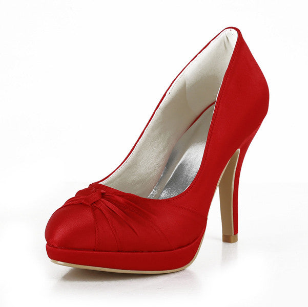 Women's Satin Stiletto Heel Closed Toe Pumps,Red Wedding Shoes, L593