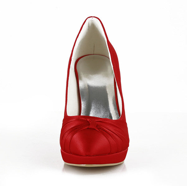 Women's Satin Stiletto Heel Closed Toe Pumps,Red Wedding Shoes, L593