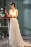 A-Line V-Neck Sheer Back Floor-Length Chiffon Wedding Dress,Wedding Gown,L11