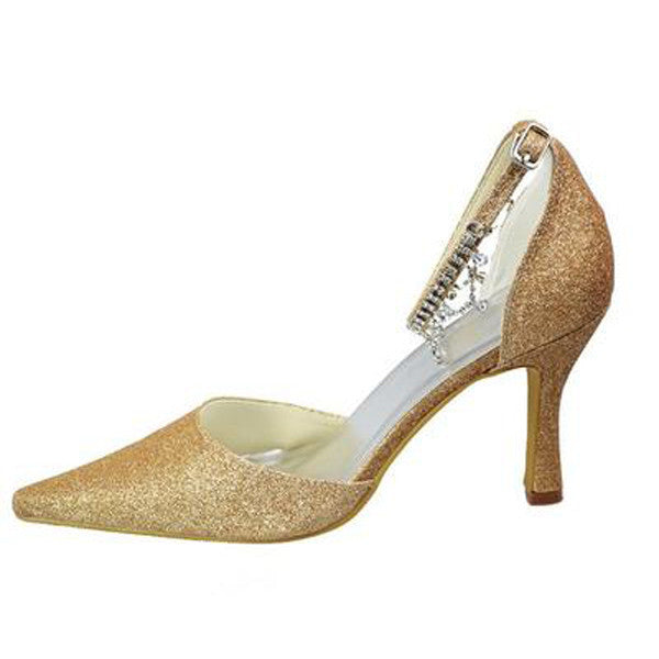 Gold Sequin Shiny Gorgeous Sparkly Ankle Strap Shoes For Women, L599