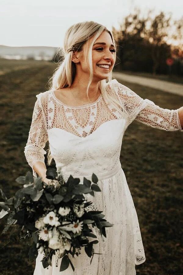 Lace A-line Backless Long Sleeves Rustic Wedding Dresses, Wedding Gowns, SW608 | vintage wedding dresses | boho wedding dresses | wedding dresses online | simidress.com
