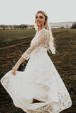 Lace A-line Backless Long Sleeves Rustic Wedding Dresses, Wedding Gowns, SW608 | cheap lace wedding dresses | a line wedding dress | bridal gown | simidress.com