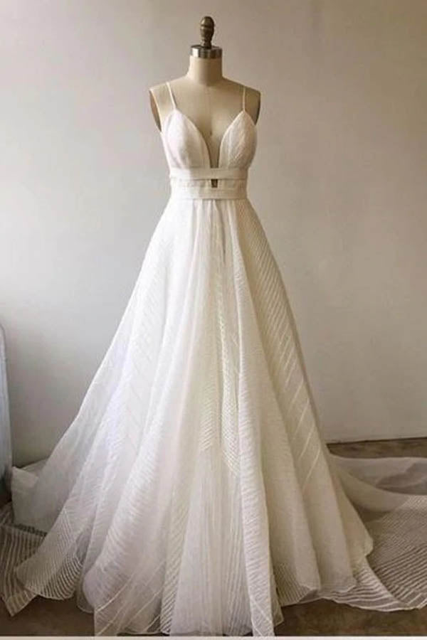 Lace A-line Deep V-neck Backless Court Train Prom Dresses With Sash, SP807 | vintage prom dresses | long prom dresses | evening gowns | www.simidress.com