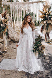 Lace A-line Floor-length Long Sleeves Boho Wedding Dress, Bridal Gown, SW480