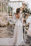 Lace A-line Floor-length Long Sleeves Boho Wedding Dress, Bridal Gown, SW480 | a line wedding dresses | lace wedding dresses | wedding gown | www.simidress.com