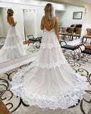 Lace A-line V-neck Spaghetti Straps Rustic Wedding Dresses, Bridal Gown, SW485 | bridal gown | wedding dresses online | cheap lace wedding dress | www.simidress.com