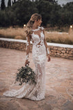 Lace Mermaid Backless Long Sleeves Wedding Dresses, Bridal Gown, SW450