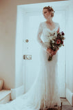 Lace Mermaid Long Sleeves Sweep Train Wedding Dresses, Bridal Gowns, SW562