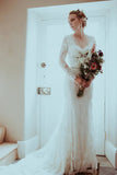 Lace Mermaid Long Sleeves Sweep Train Wedding Dresses, Bridal Gowns, SW562 | cheap lace wedding dresses | bohemian wedding dresses | bridal outfits | simidress.com