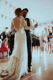 Lace Mermaid Long Sleeves Sweep Train Wedding Dresses, Bridal Gowns, SW562 | long sleeves wedding dresses | v neck wedding dresses | mermaid wedding dresses | simidress.com