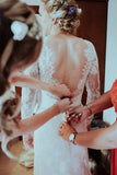 Lace Mermaid Long Sleeves Sweep Train Wedding Dresses, Bridal Gowns, SW562 | cheap wedding dresses online | wedding gowns | lace wedding dresses | simidress.com