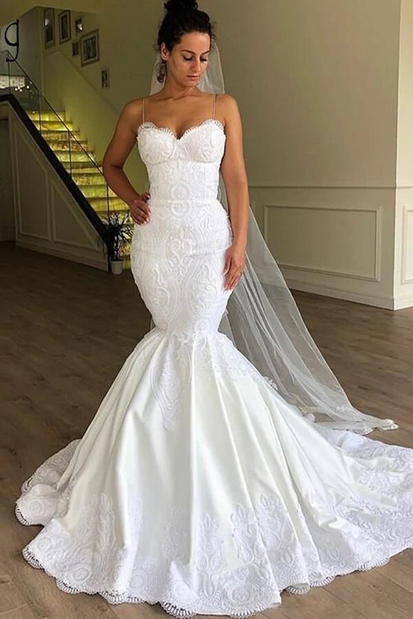 Lace Mermaid Sweetheart Spaghetti Straps Wedding Dresses, Bridal Gown, SW569 | cheap lace wedding dresses | wedding dresses near me | mermaid lace wedding gown | simidress.com
