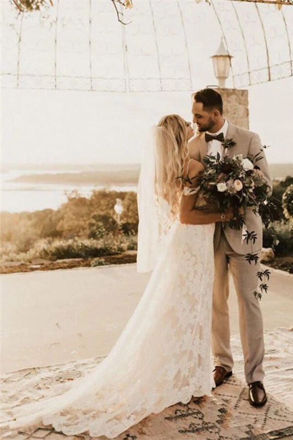 Lace Sheath Off-the-Shoulder Backless Wedding Dresses, Bridal Gowns, SW505 | lace wedding dresses | cheap wedding dresses | beach wedding dresses | www.simidress.com