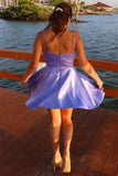 Lavender Satin A-line Spaghetti Straps Homecoming Dresses With Pocket, SH585 | school event dresses | short party dresses | graduation dress | www.simidress.com