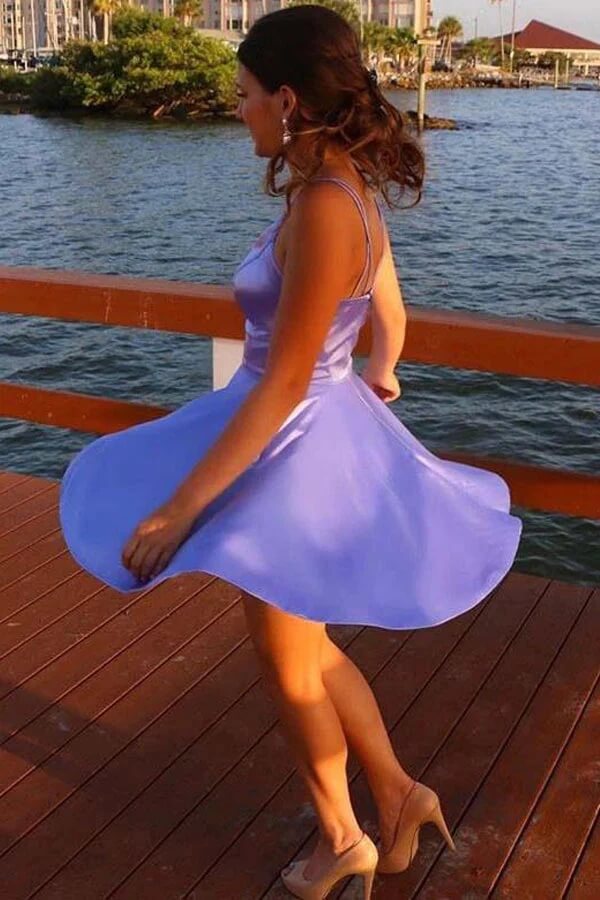 Lavender Satin Spaghetti Straps Homecoming Dresses SH585 | Simidress Lavender Satin Spaghetti Straps Homecoming Dresses SH585 | Simidress