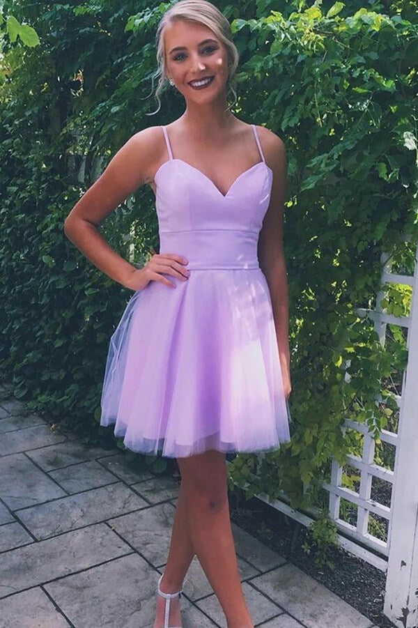 Lavender Satin A-line Sweetheart Homecoming Dresses, Short Prom Dress, SH586 | simple homecoming dress | cheap homecoming dresses | school event dresses | graduation dress | simidress.com