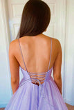 Lavender Shiny Tulle A-line V-neck Princess Prom Dress, Long Formal Dress, SP740 | cheap prom dresses online | party dresses | evening gown | www.simidress.com