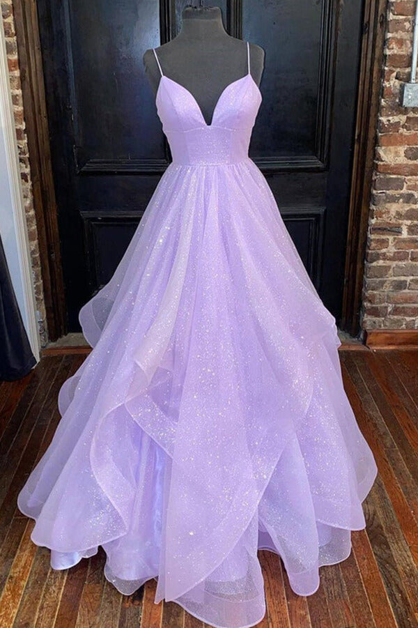 Cute A Line Off the Shoulder Lavender Tulle Prom Dresses with Slit VK122002  – Vickidress